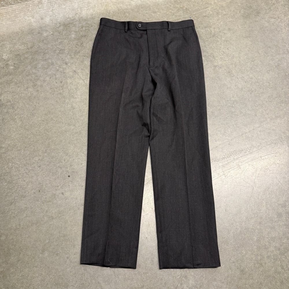 Woolmark Mens Pure New Wool Dress Pants Charcoal Gray Flat Front Trousers 36x30
